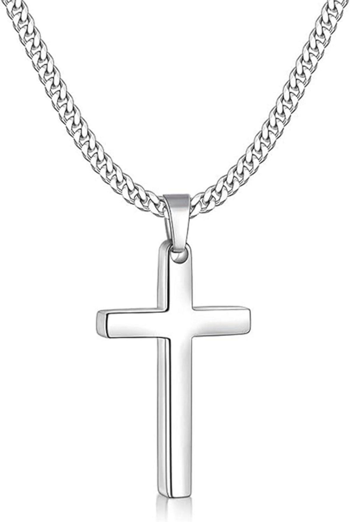 Kreuz Kette Herren Edelstahl Anhänger Silber 38*22+55cm