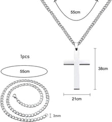 Herren Kreuzkette Silber Edelstahl Anhänger Halskette 55cm
