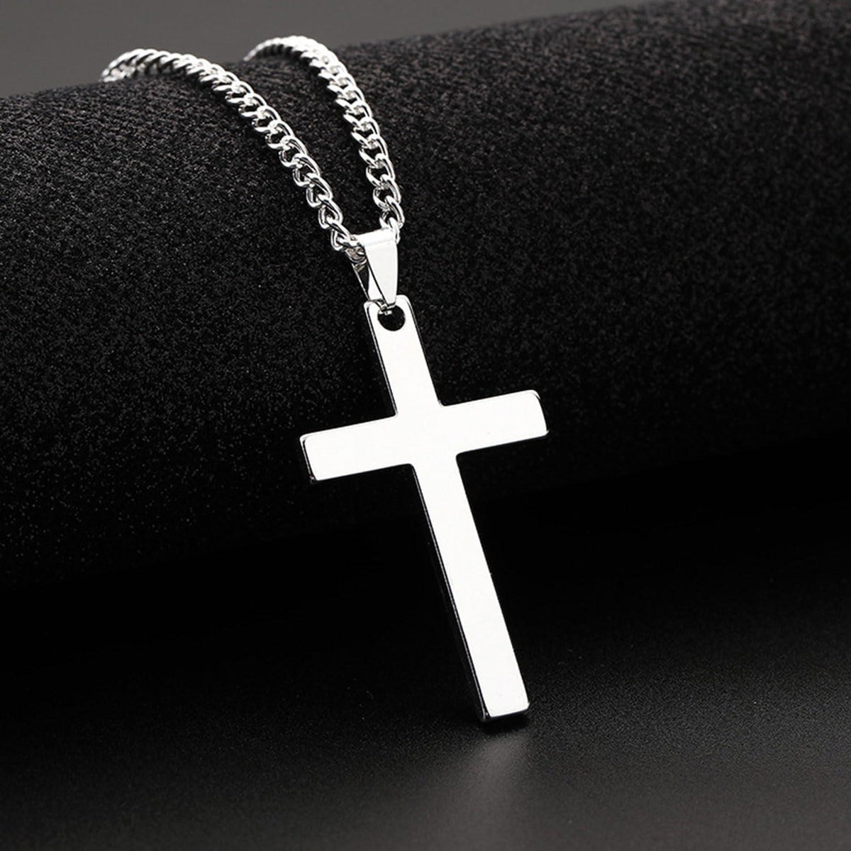 Kreuz Kette Herren Edelstahl Anhänger Silber 38*22+55cm