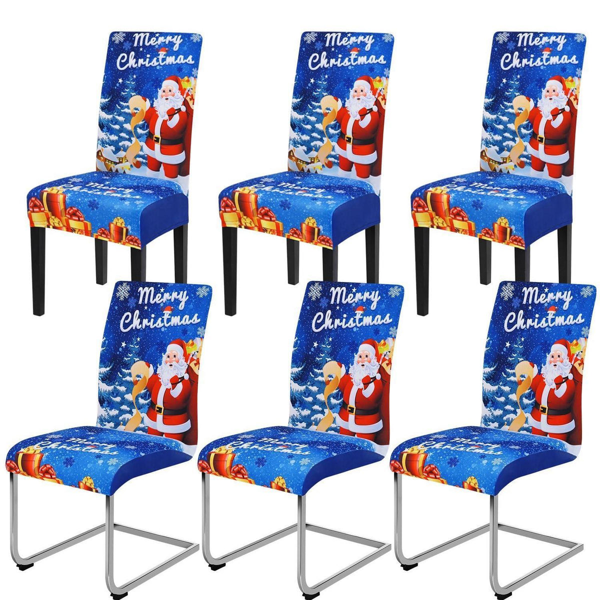 Stretch Stuhlhussen 6er Set | Weihnachten | Blau | Esszimmer & Party