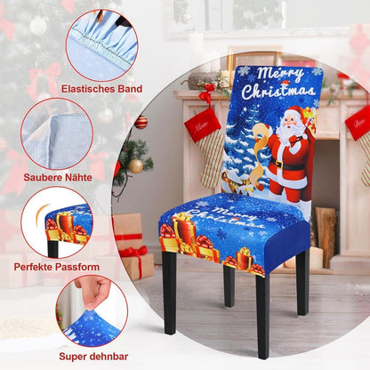Stretch Stuhlhussen 6er Set | Weihnachten | Blau | Esszimmer & Party