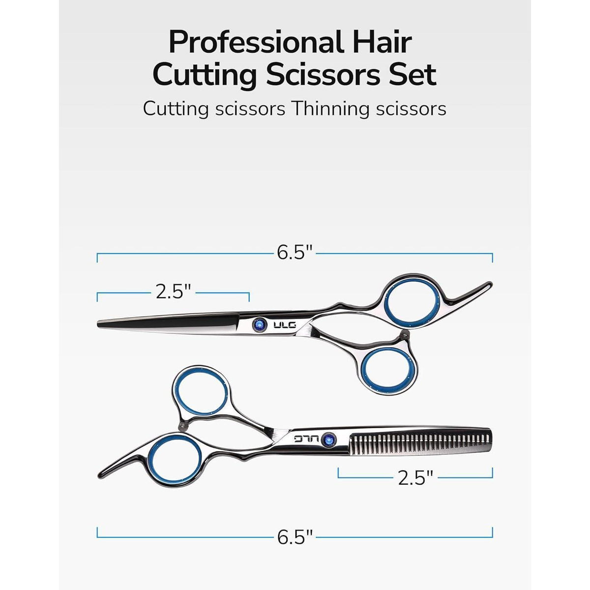 Professionelles Haarschneidescheren Set mit Ausdünnungsschere 6,5 Zoll Blau