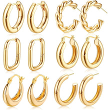 6 Paar Goldene Creolen Ohrringe Set 14K Vergoldet