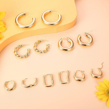 6 Paar Goldene Creolen Ohrringe Set 14K Vergoldet
