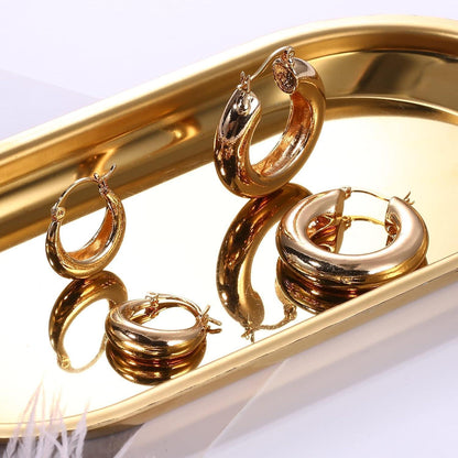 6 Paar Goldene Creolen Ohrringe Set 14K Vergoldet