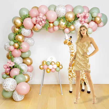 12x Premium Retro Grün Rosa Luftballons Set