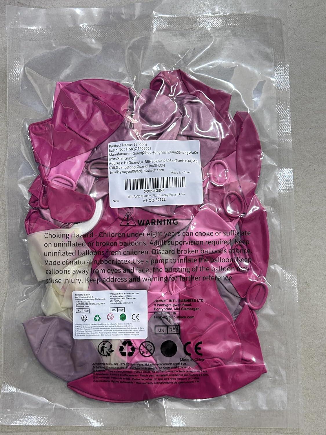 HILAVO Ballons Pink Rosa 12 Zoll Metallic Konfetti Latex Helium Party Deko