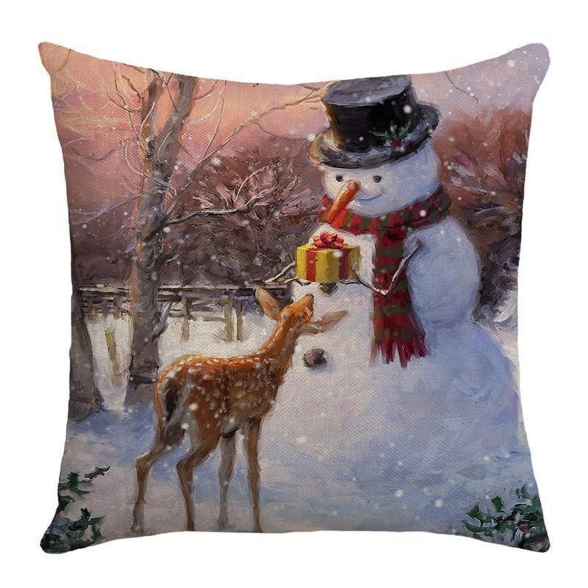 4 Weihnachtskissenbezüge 45x45cm Leinen Winterdeko