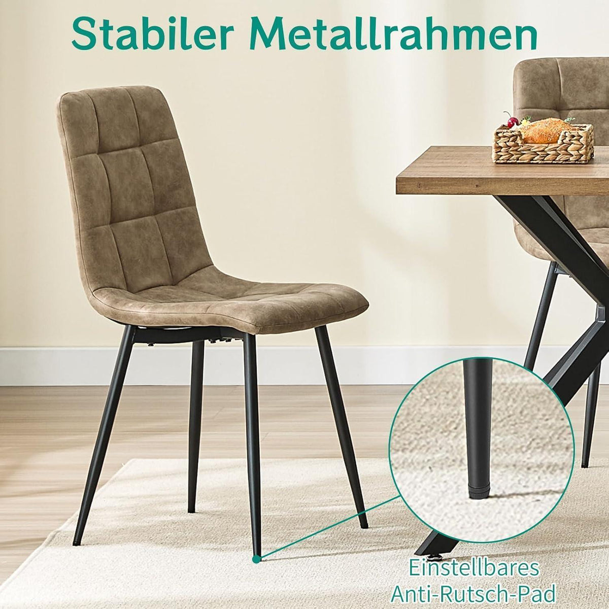 LEWE Esszimmerstühle 2er Set, Gelblich Braun in Lederoptik