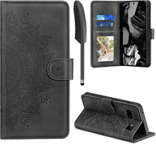 Google Pixel 8A Leder Wallet Hülle Schwarz mit Standfunktion