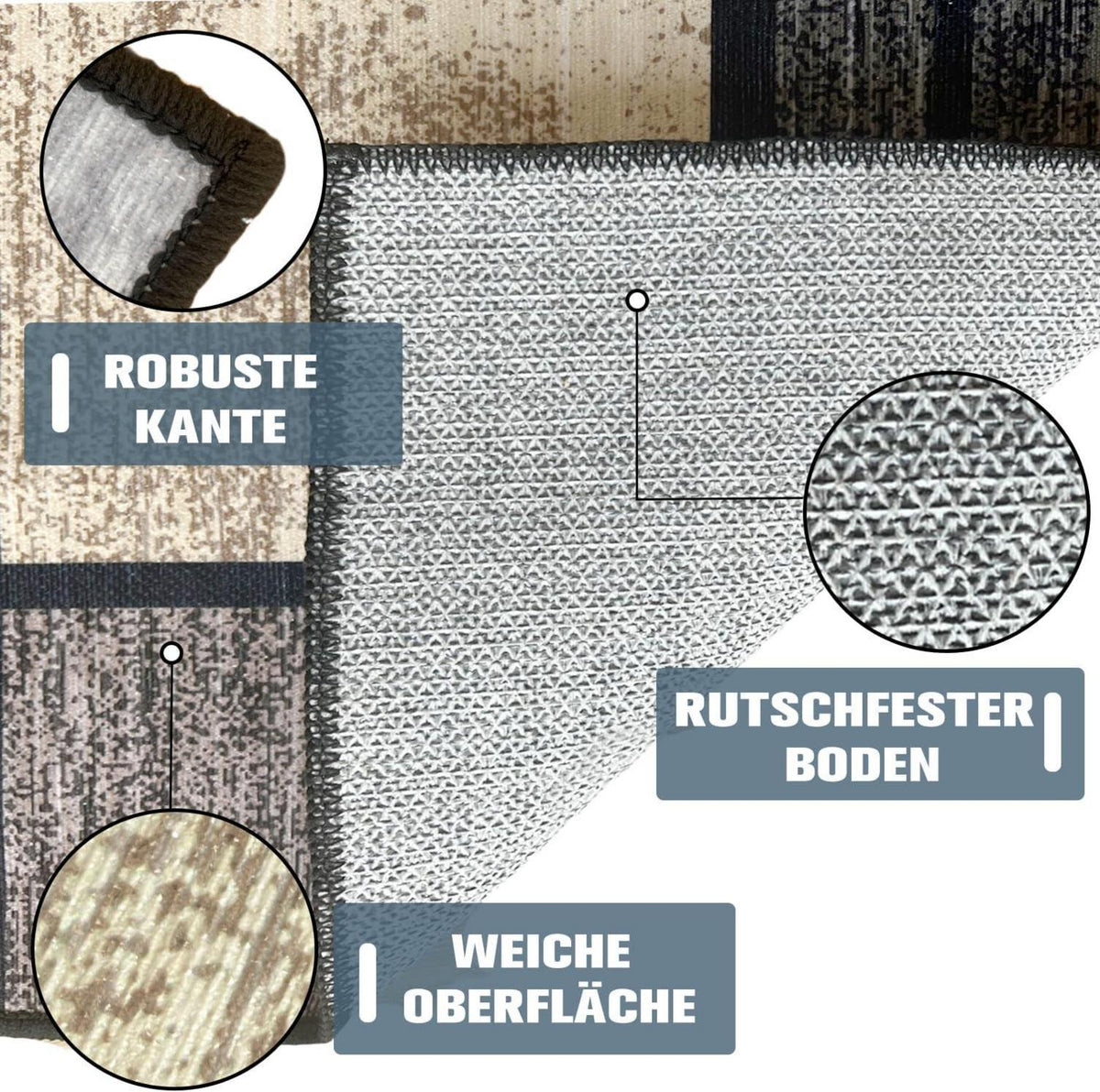 Rutschfester Teppichläufer 60x150 cm Modernes Design Beige Karo