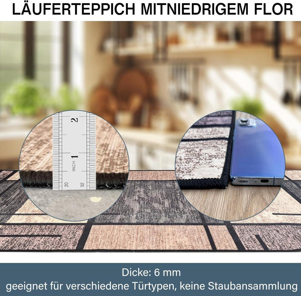 WTHYGB Teppich Läufer Flur rutschfest 60x150cm Beige Kariert Waschbar