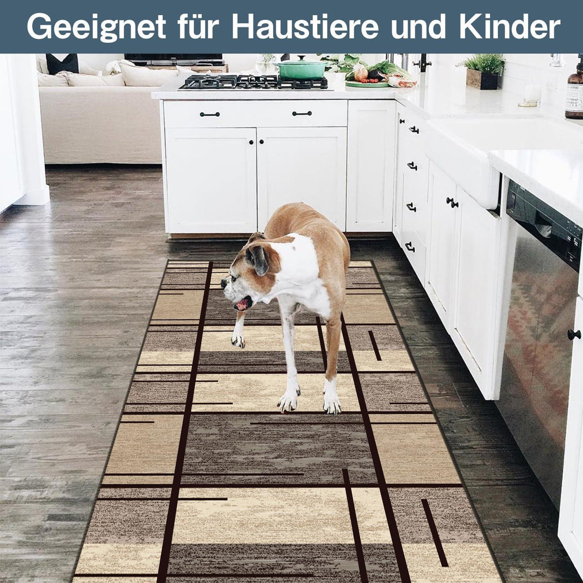 Teppichläufer Flur 60x150cm rutschfest waschbar Beige Kariert