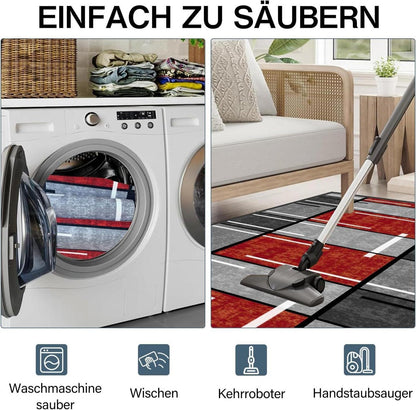 Teppich Läufer Flur rutschfest 60x150 cm Modern Waschbar Rot Kariert