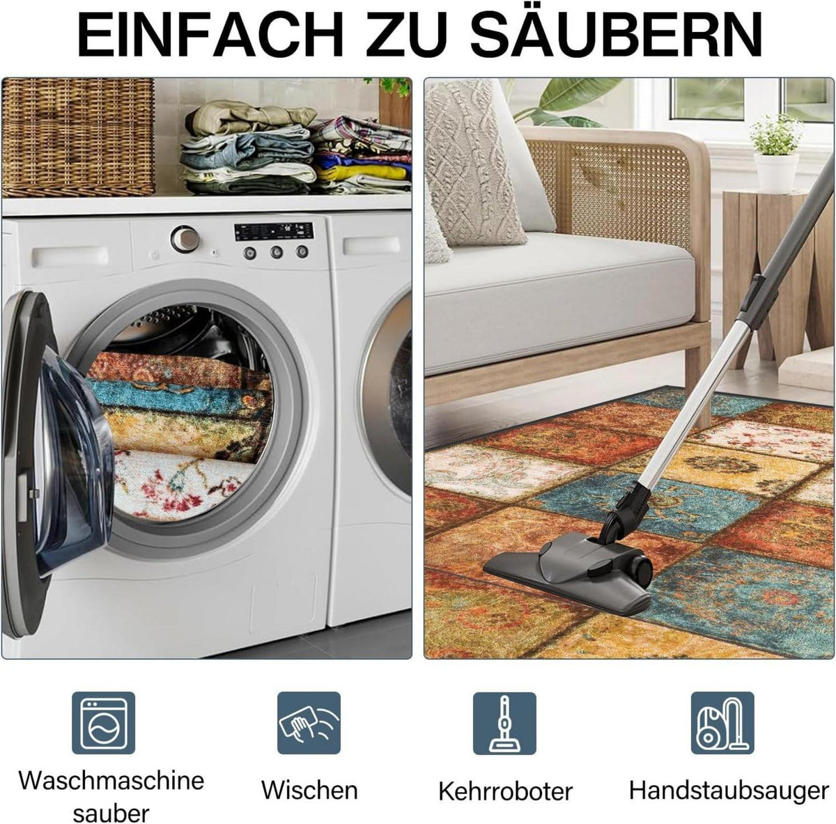 Teppich Läufer Flur rutschfest 60x200 cm Modern Küchenteppich Böhmen