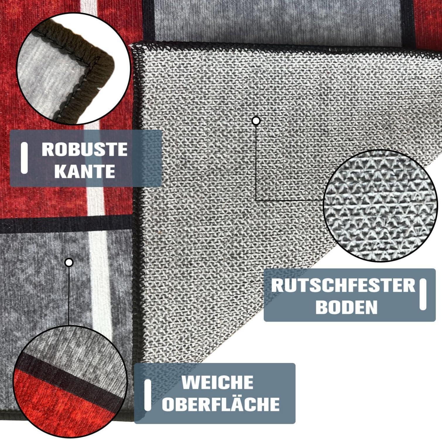 Teppich Läufer Flur rutschfest 60x200 cm Waschbar Rot Kariert