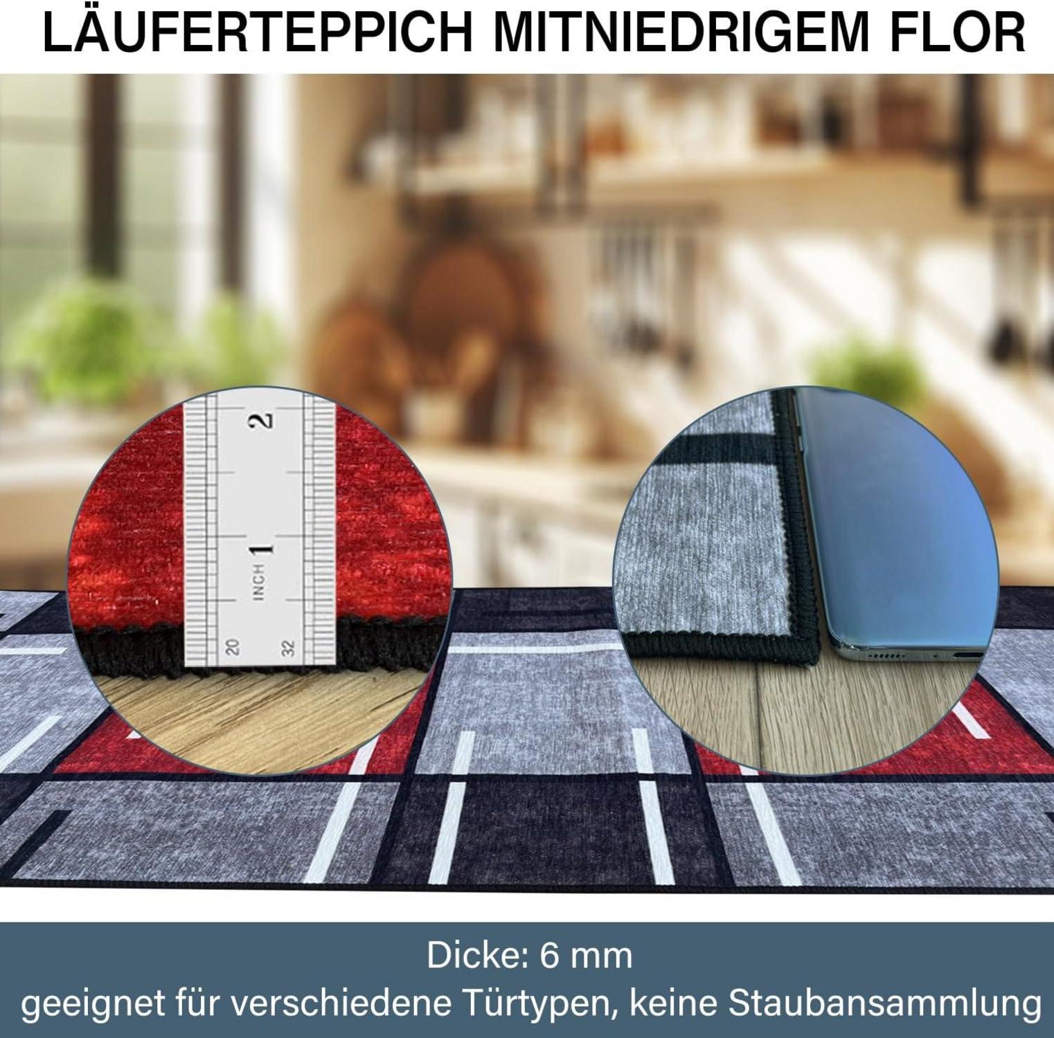 Teppich Läufer Flur rutschfest 60x120 cm Rot Karo waschbar