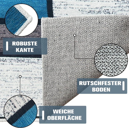 Moderner Teppichläufer Blau Kariert 60x250cm rutschfest waschbar