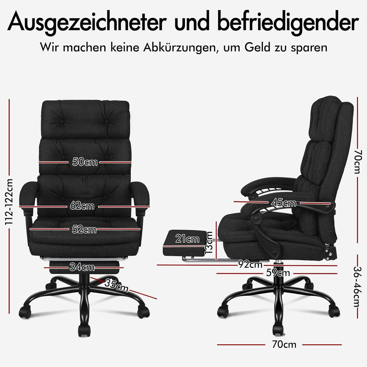 Bürostuhl Doppellagiges Kissen Schwarz PU-Leder 360°-Drehung