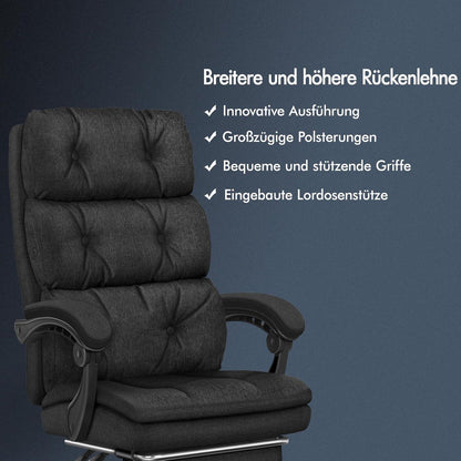 Bürostuhl mit Doppellagigem Kissen, 150°-Liege, Schwarz PU-Leder