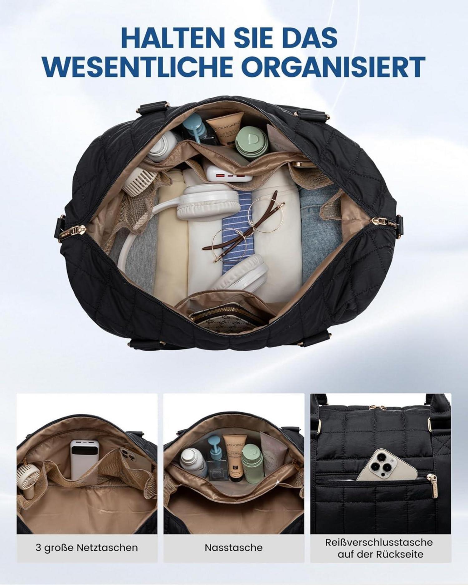 LOVEVOOK Weekender Reisetasche Damen mit Schuhfach & Nassfach, Schwarz