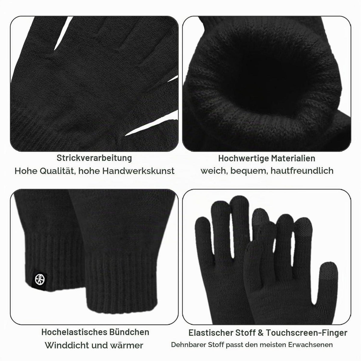 3-teiliges Winterset: Mütze, Schal & Touchscreen-Handschuhe