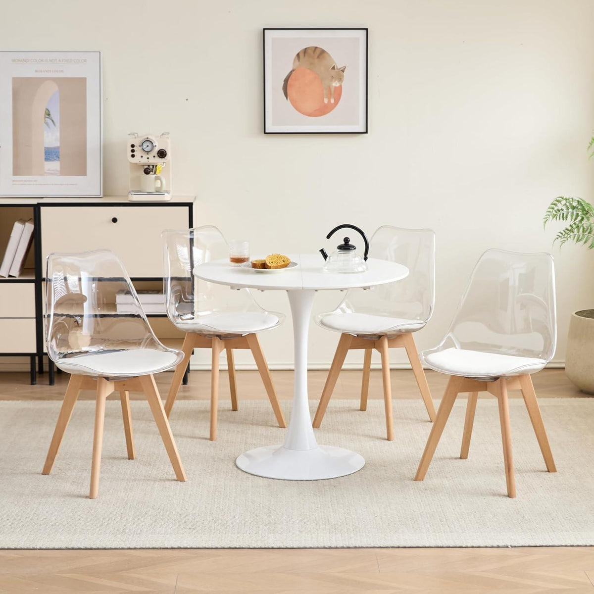 6 Esszimmerstühle Modern Transparent Weißes in Lederoptik
