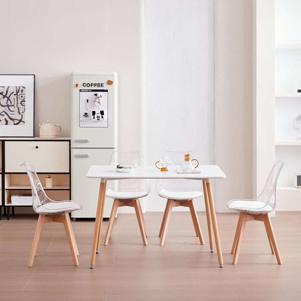 6 Esszimmerstühle Modern Transparent Weißes in Lederoptik