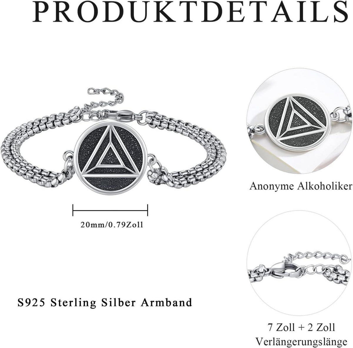 Anonyme Alkoholiker Armband 925 Silber AA Symbol Nüchternheit Männer