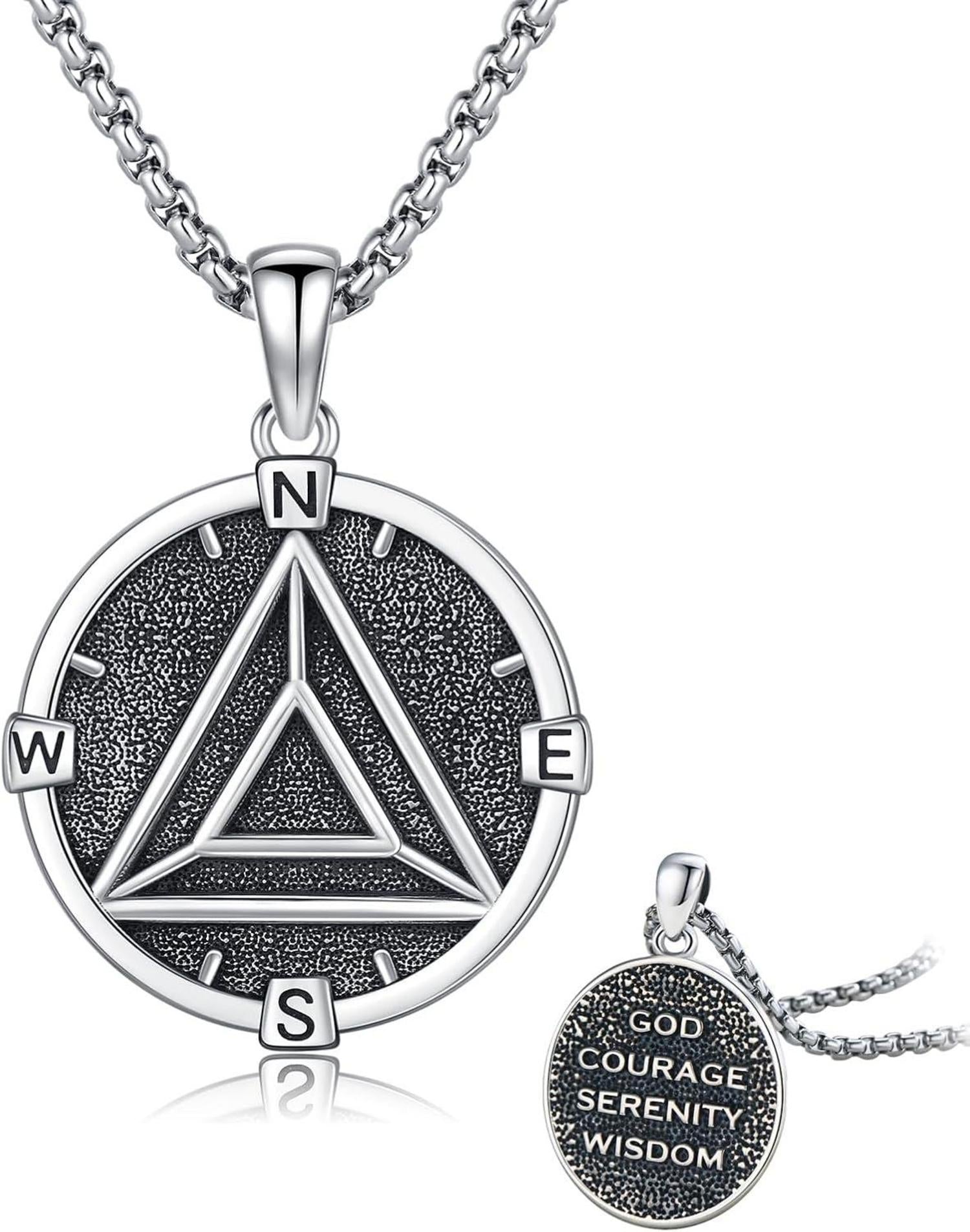 Anonyme Alkoholiker Halskette 925 Sterling Silber Kompass Symbol AA