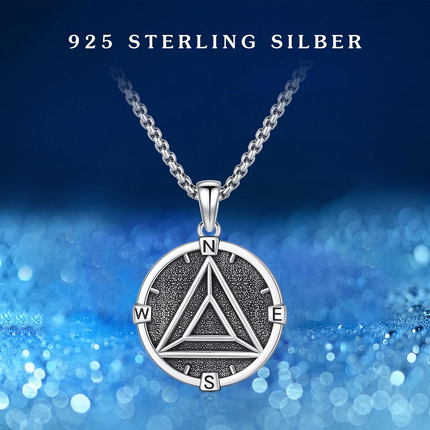 TRISHULA AA Anonyme Alkoholiker Halskette 925 Sterling Silber Kompass