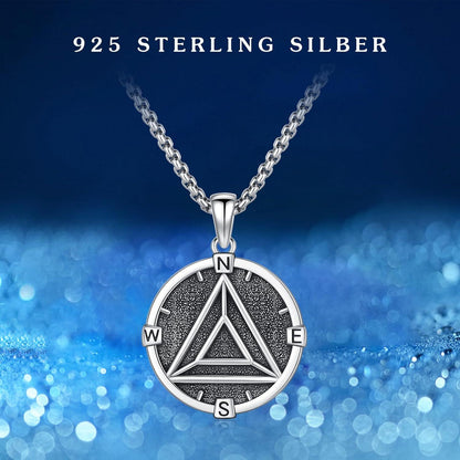 TRISHULA AA Anonyme Alkoholiker Halskette 925 Sterling Silber Kompass