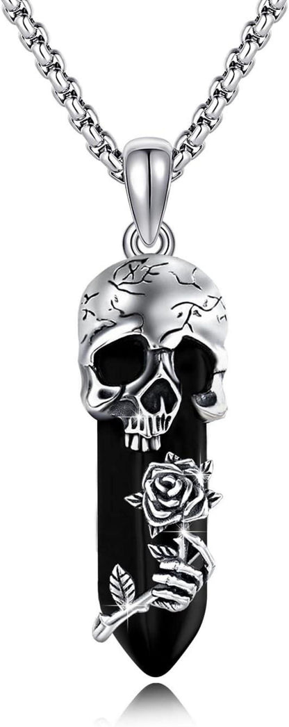 Kristall Rose Totenkopf Halskette Gothic Anhänger Schmuck