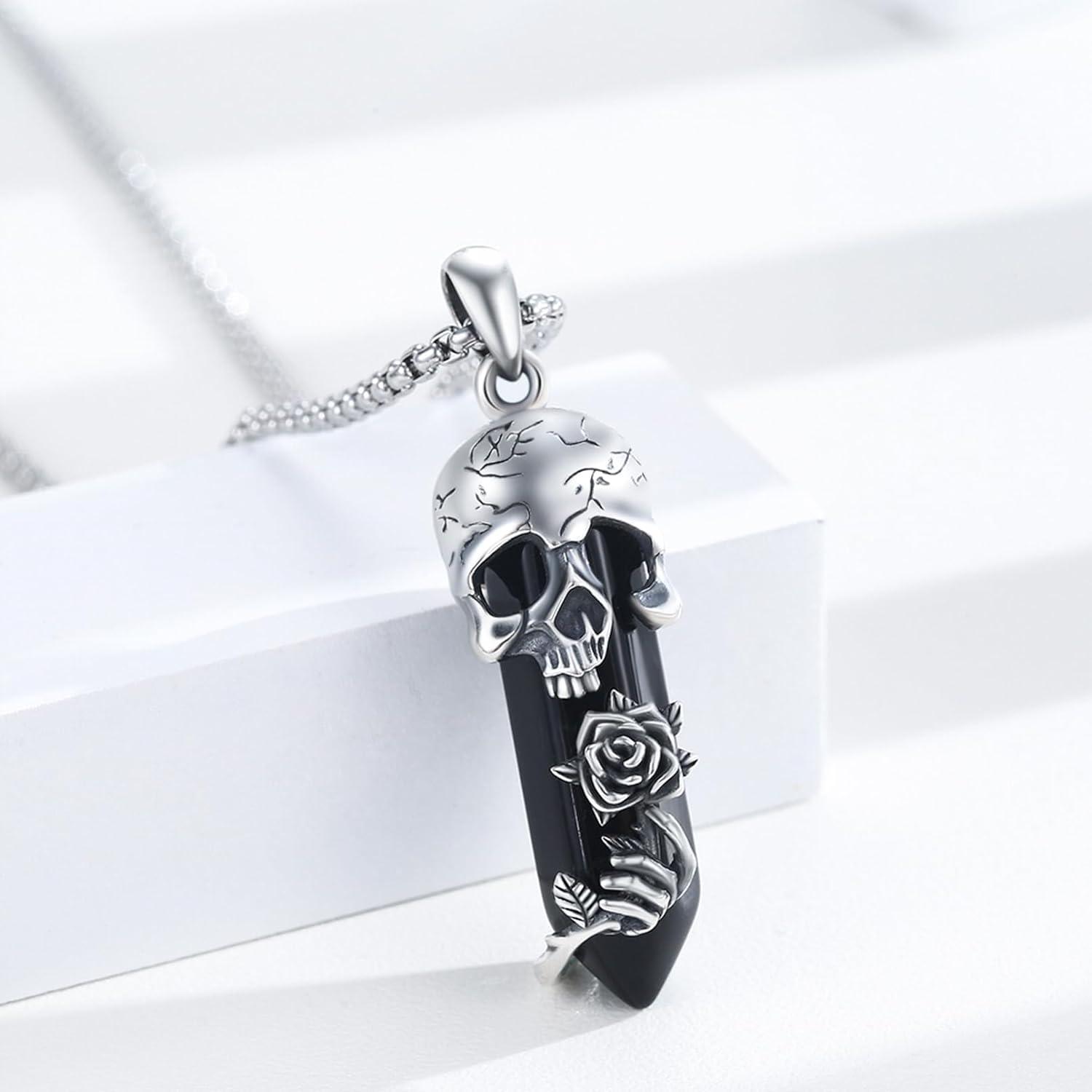 Totenkopf Kette 925 Sterling Silber Rose Kristall Gothic