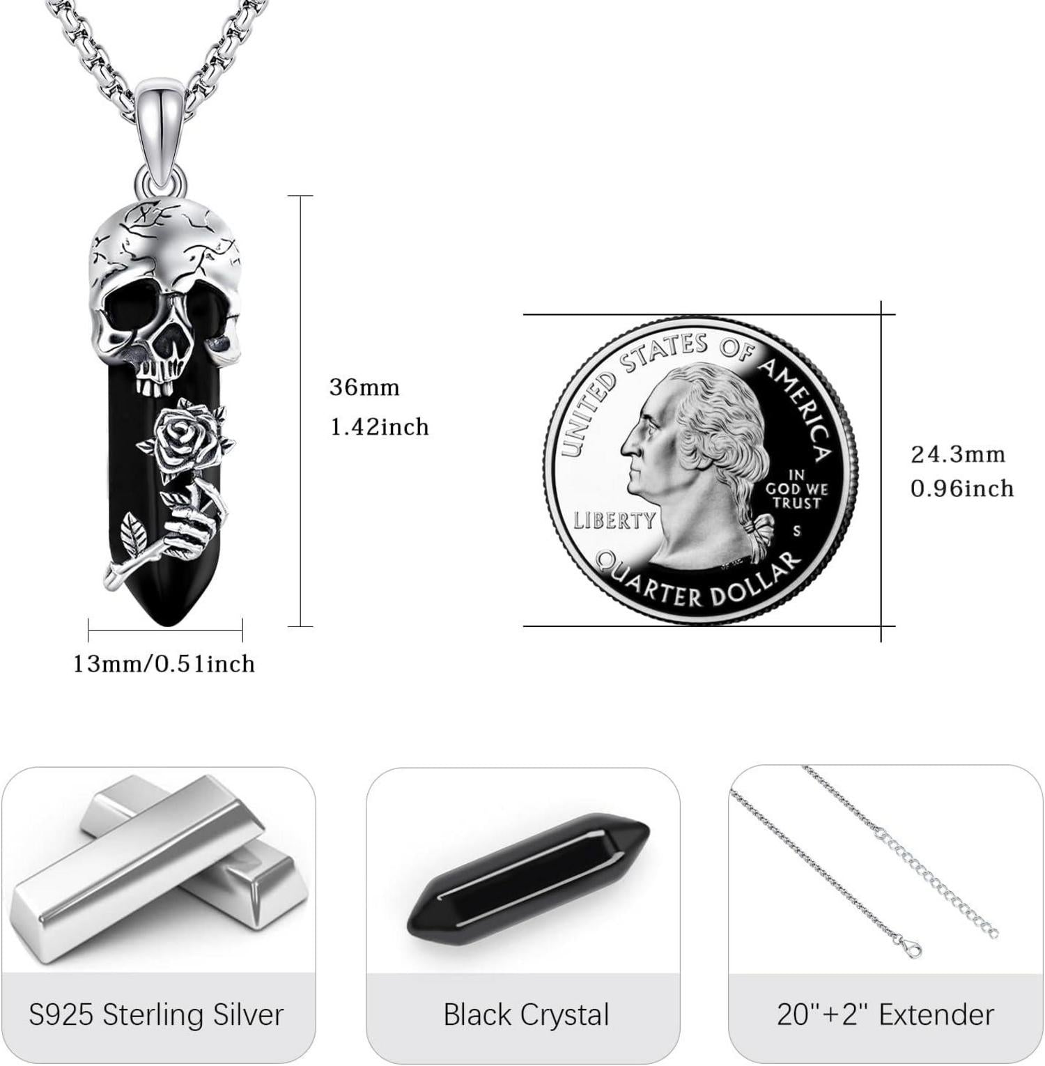 Kristall Rose Totenkopf Halskette Gothic Anhänger Schmuck