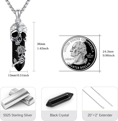 Kristall Rose Totenkopf Halskette Gothic Anhänger Schmuck