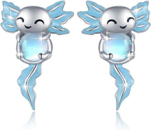 Axolotl Ohrringe 925 Sterling Silber Mondstein Tier Schmuck