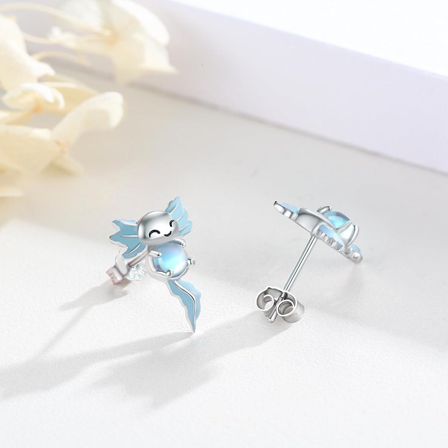 Axolotl Ohrstecker 925 Sterling Silber Mondstein Ohrringe
