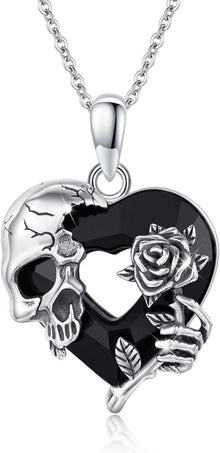 Totenkopf Herz Kristall Halskette Gothic Halloween Schmuck