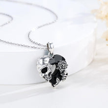 Totenkopf Kette Schwarzer Kristall Rosenblume 925 Silber