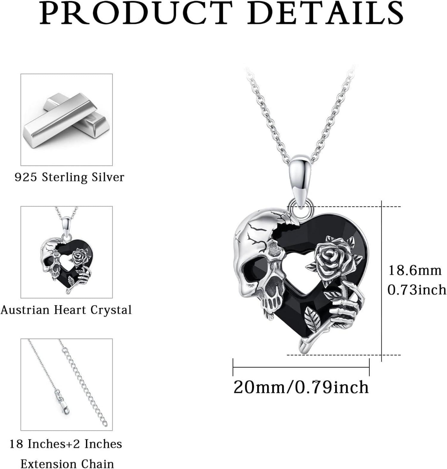 Totenkopf Herz Kristall Halskette Gothic Halloween Schmuck