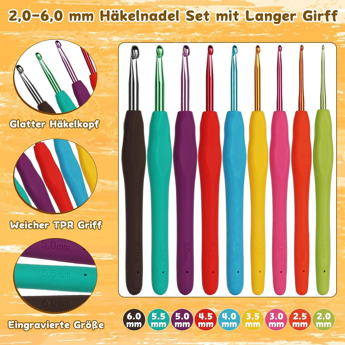 Komplettes Häkelset für Anfänger mit 15 Farben Wolle