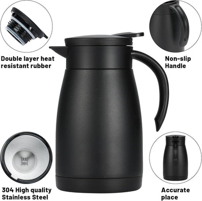 Thermoskanne Edelstahl Isolierkanne doppelwandige 750ML Kaffeekanne Teekanne