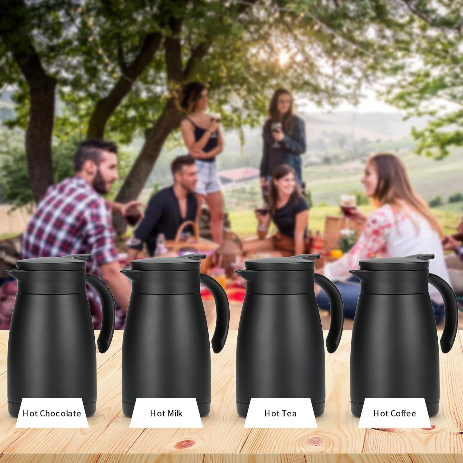 750ML Isolierkanne Edelstahl Thermoskanne doppelwandig Schwarz