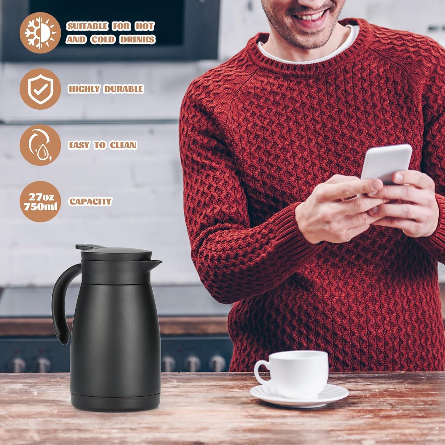 Olerd 750ML Edelstahl Thermoskanne, isolierte Kaffeekanne Schwarz