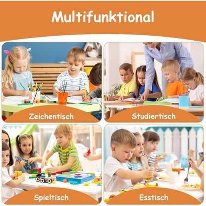 Kindertisch mit 6 Stühlen, höhenverstellbar, gelb