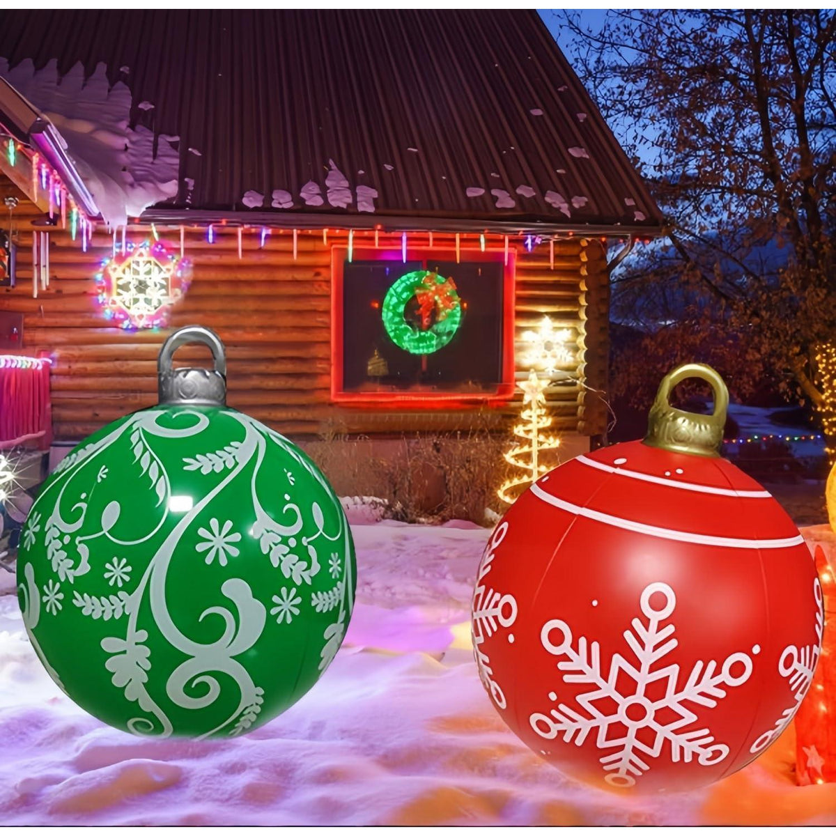 Aufblasbare Weihnachtskugeln 60cm Rot Grün PVC Deko für Außen