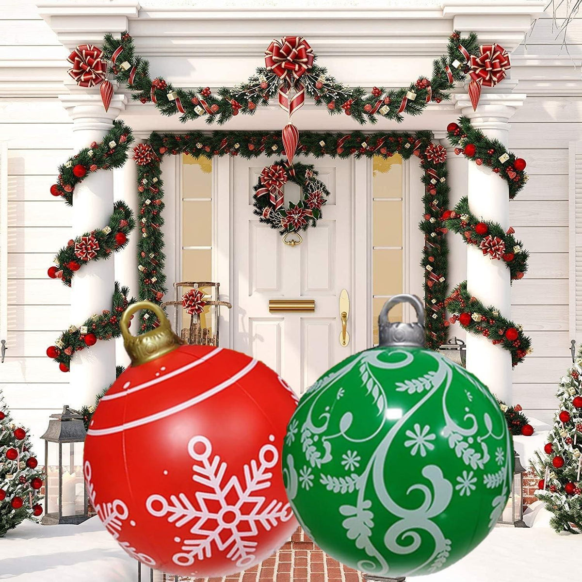 Aufblasbare Weihnachtskugeln 60cm Rot Grün PVC Deko für Außen