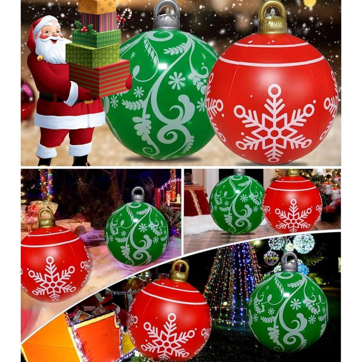 Aufblasbare Weihnachtskugeln 60cm Rot Grün PVC Deko für Außen