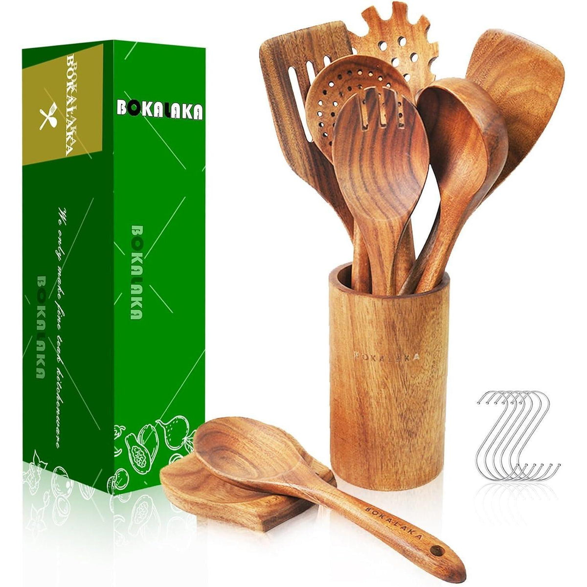 9-teiliges Holz Küchenutensilien Set aus Teakholz
